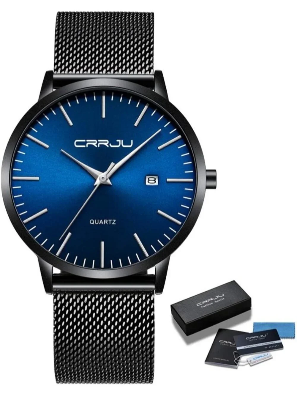 Men's Silver Blue Minimalist Luxury Quartz Stainless Steel Band Classic Watch